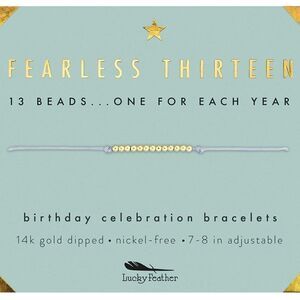 NWT 14k Gold Lucky Feather Fearless Thirteen Birthday Bracelet